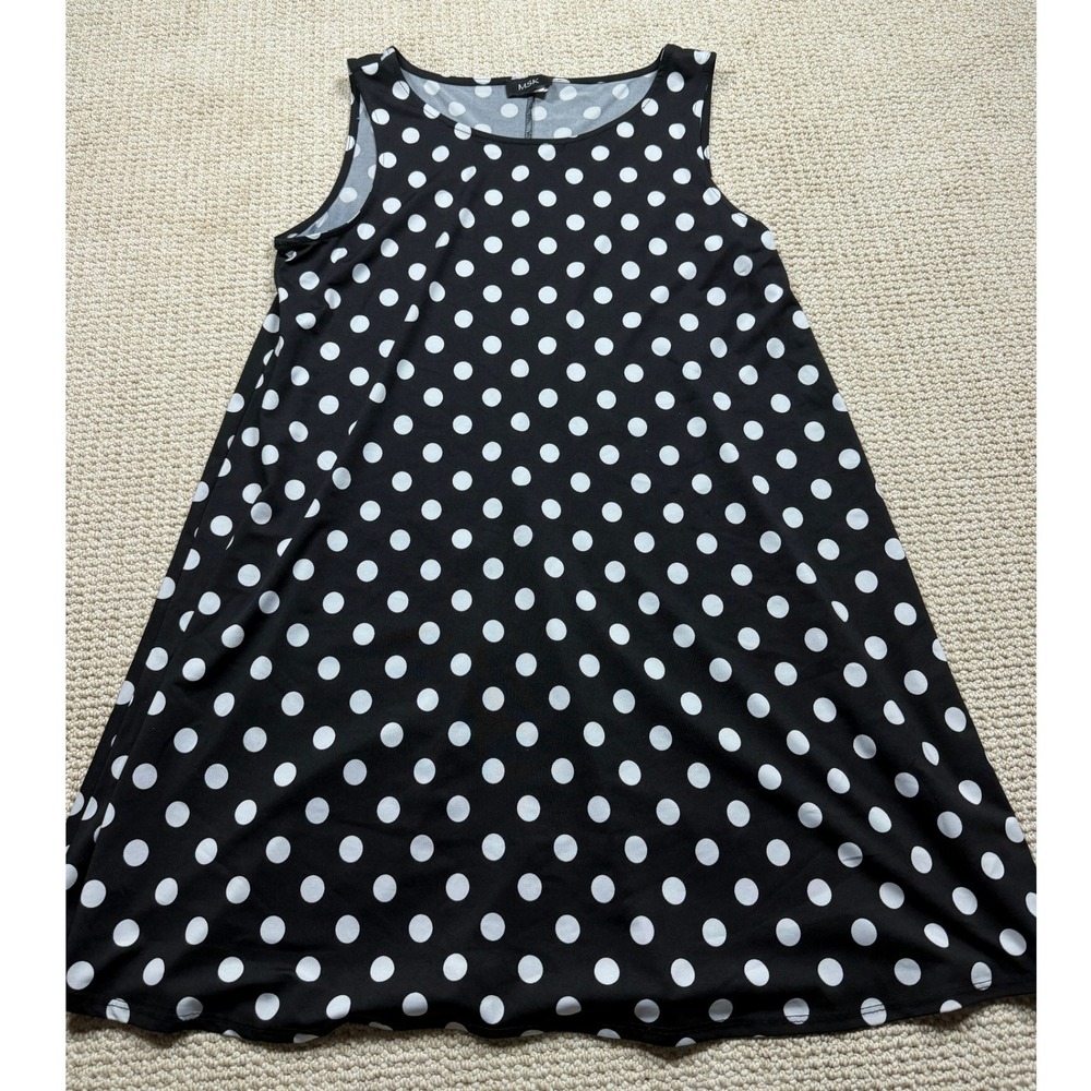 MSK Dress‎ Womens Large Black Polkadots Sleeveless A-Line Stretch USA Swing